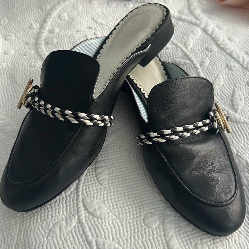 1901 Black Mules with Gold and White Detail